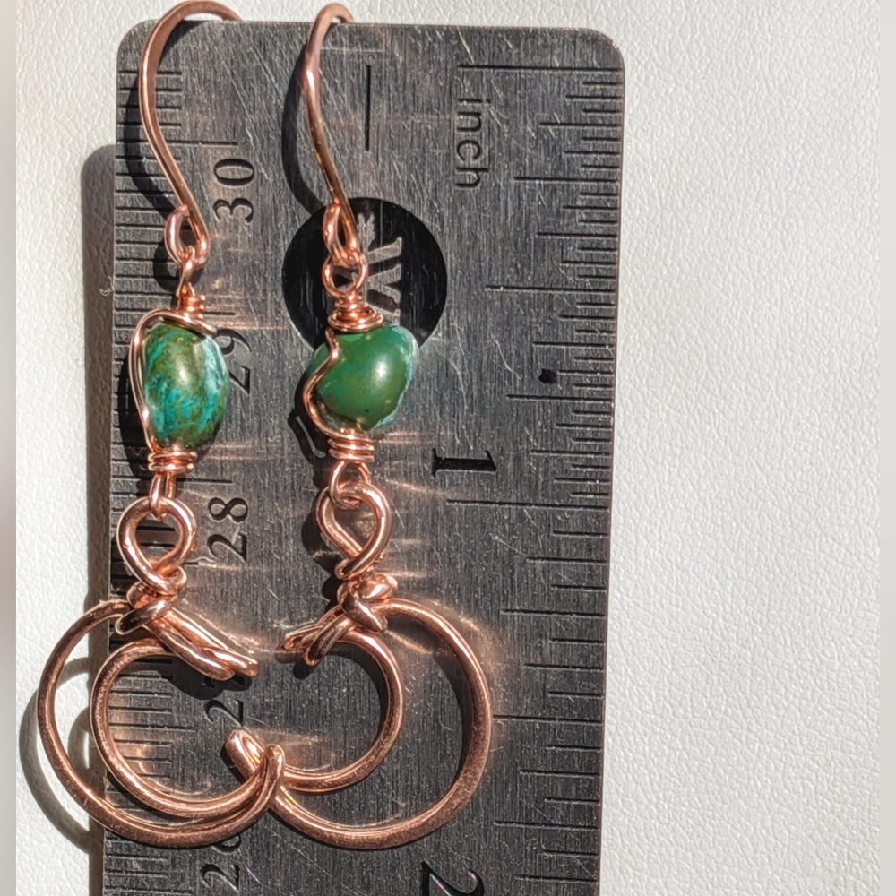 Dreamy Copper Moon Earrings Mediterranean Blue-Green Gemstones - Picture 8 of 12